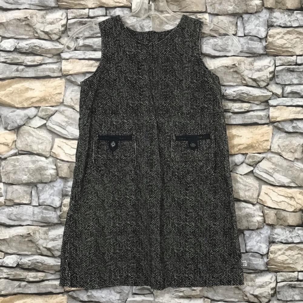 DKNY Girls Black White Chevron Graphic Corduroy Sleeveless Dress Donna Karan